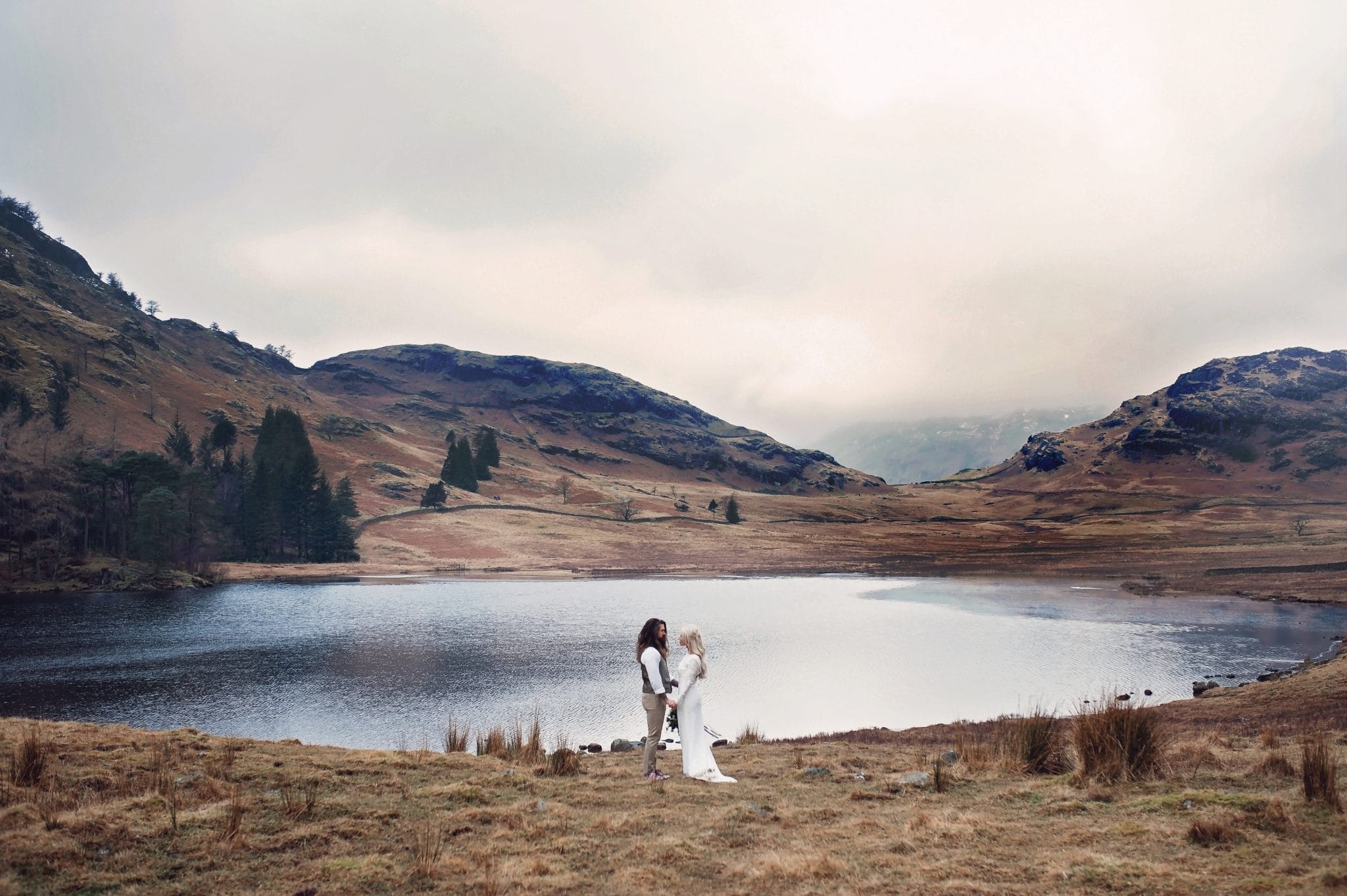 Bride and groom at the wedding in Lake District