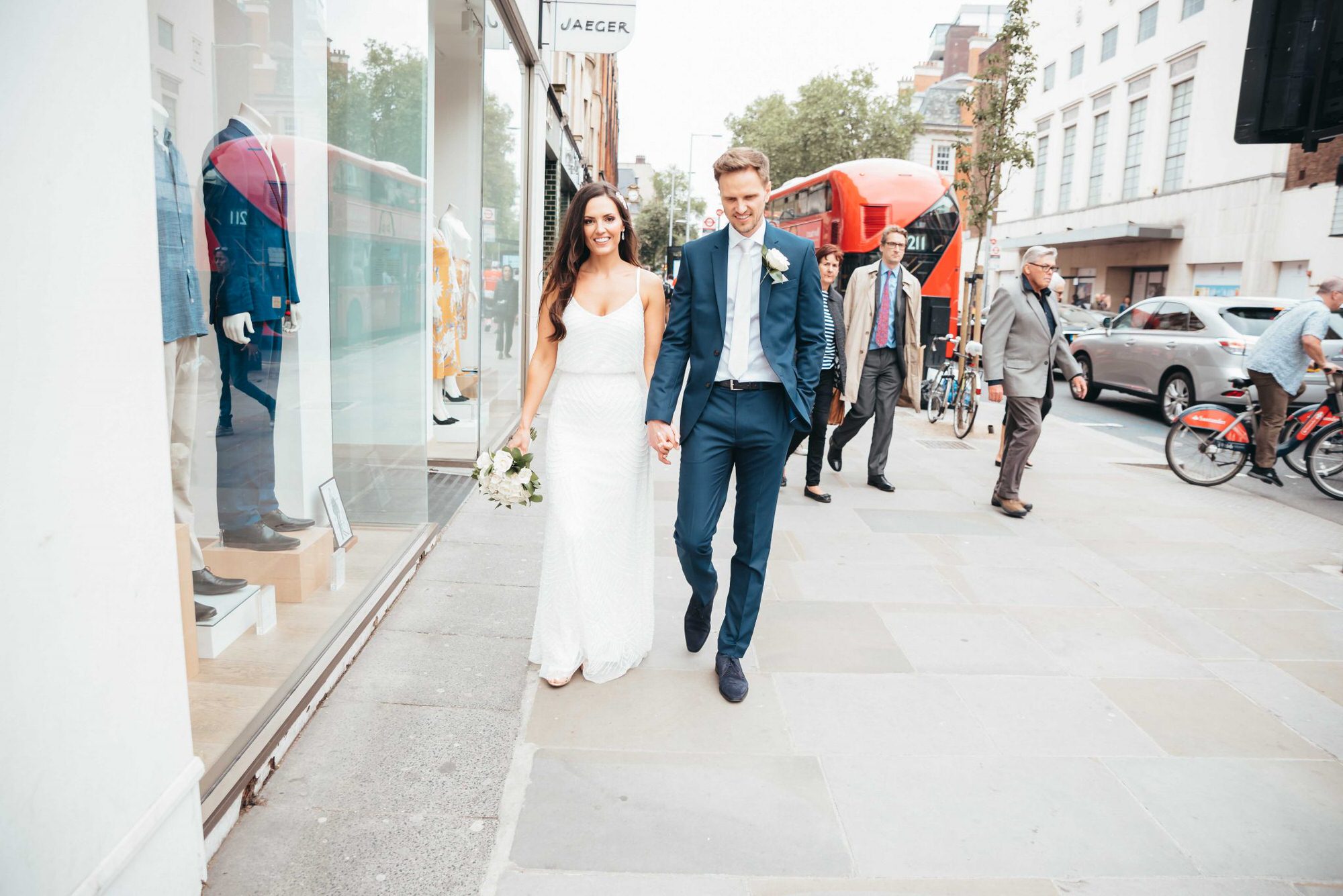 Married couple at the registry office, Ivy restaurant london