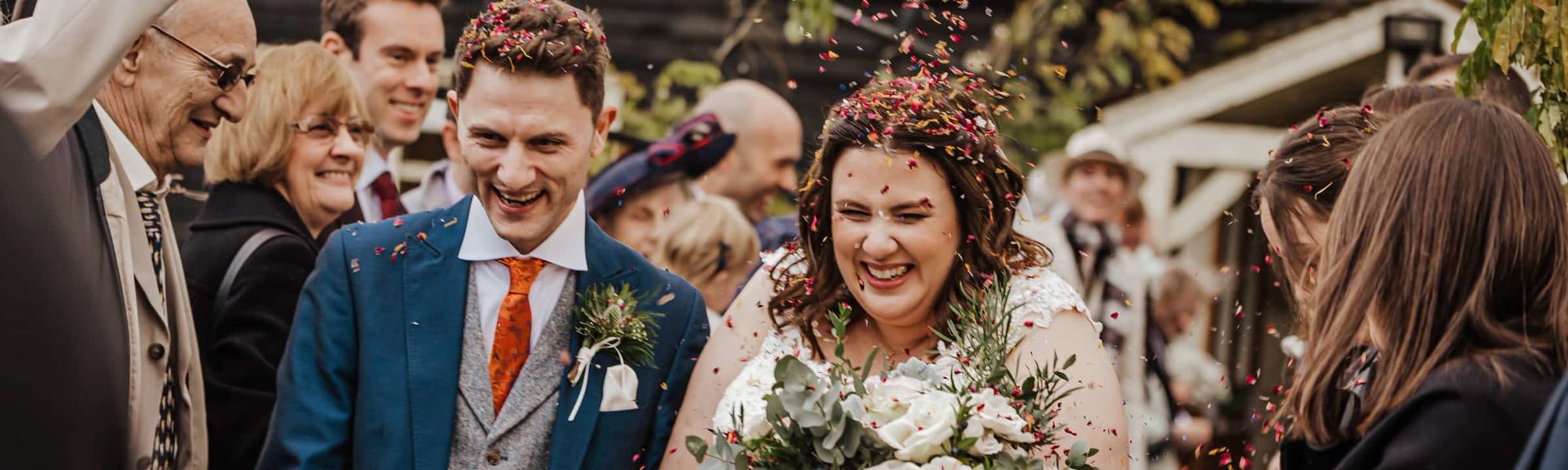 Bride and groom had confetti thrown at them when leaving the ceremony