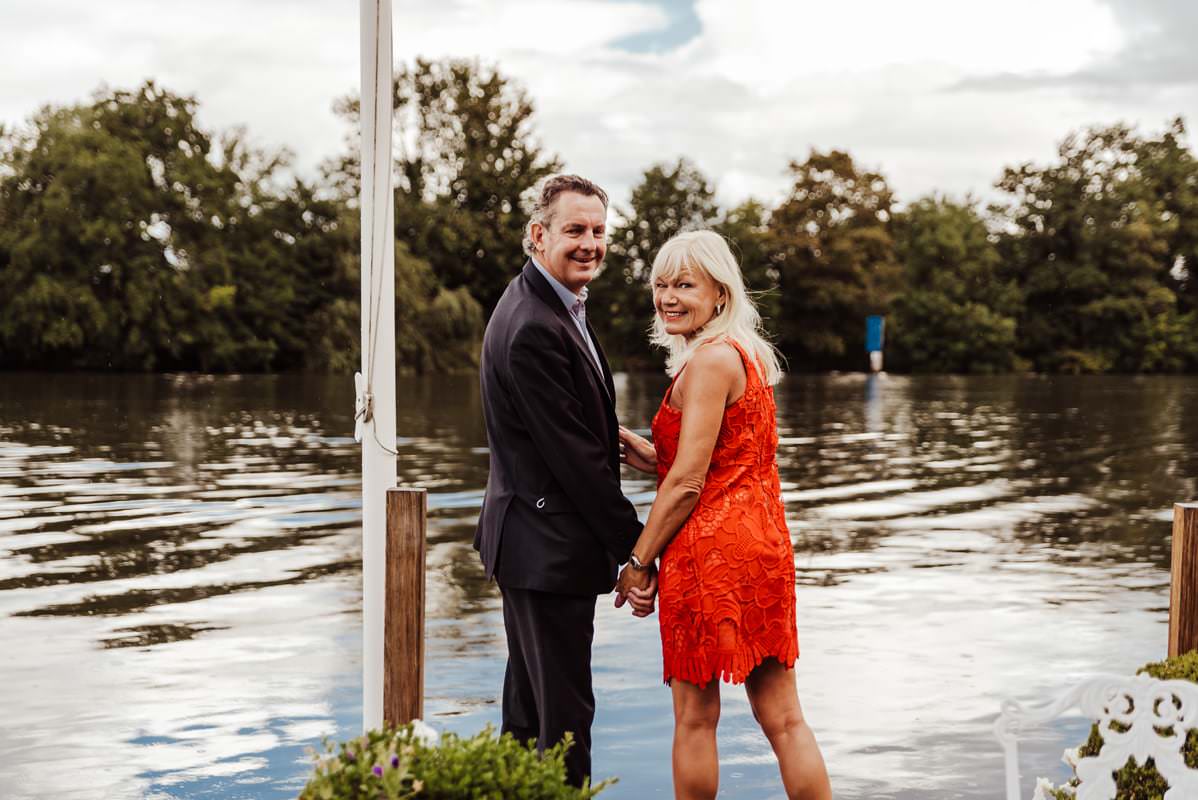 Couple celebrating their wedding at The Waterside Inn,Ferry Road, Bray, Maidenhead