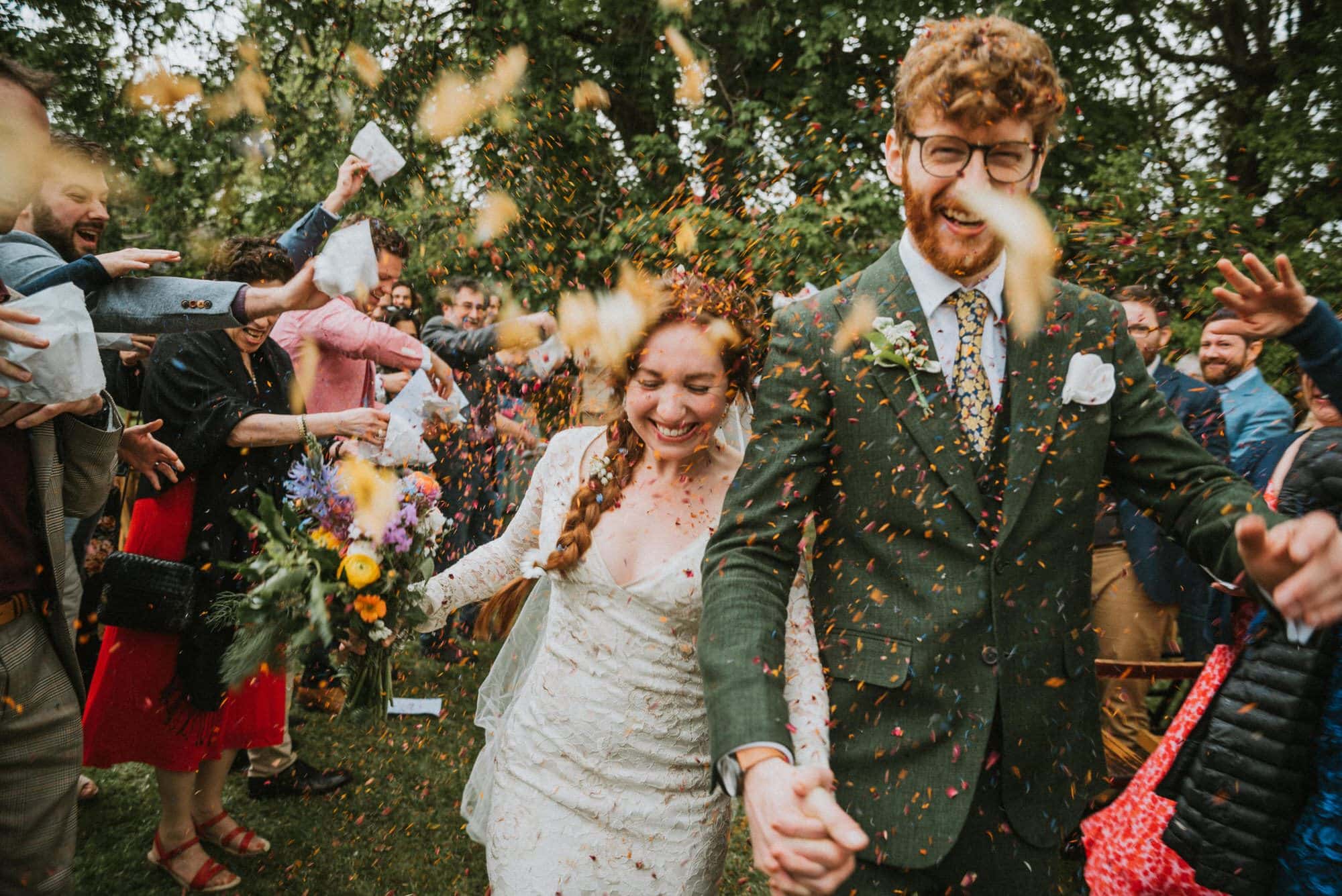 Confetti showers for tipi humanist wedding